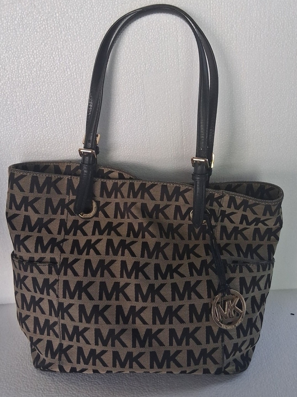 Michael Kors Black and Brown MK Monogram Tote